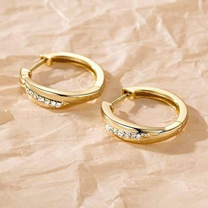 14K Gold CZ Accent Hoop Earrings - Timeless Elegance-Free Shipping