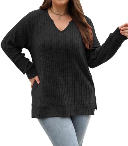 Chic Plus Size Fall Sweaters: V-Neck, Long Sleeve, Casual Tunic Tops (L-4XL)