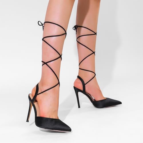 Elegant Strappy Pointed Toe, Lace Up Stilettos Heels