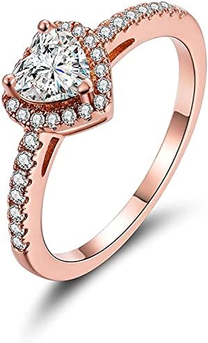 Luxurious 18 Gold Plated Heart-Shaped Halo Cubic Zirconia Ring, Engagement, Wedding, Anniversary Gift