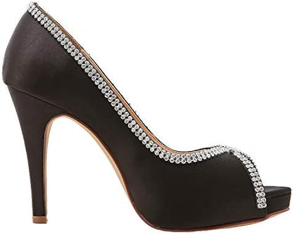 Sophisticated Satin Rhinestone Detail Peep-Toe Pumps for Weddings and  Evening Elegance