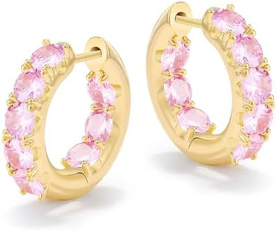 18K Gold Plated Diamond Hoop Earrings - CZ Huggie Earrings