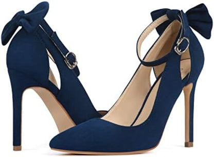 Elegance: Women's Bow-Back Strappy Stiletto Ankle Strap Pumps