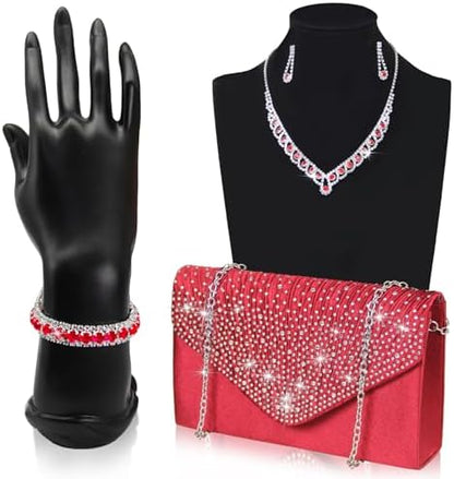 Elegant Women's Clutch & Jewelry Set - Necklace, Earrings, Bracelet & Ring