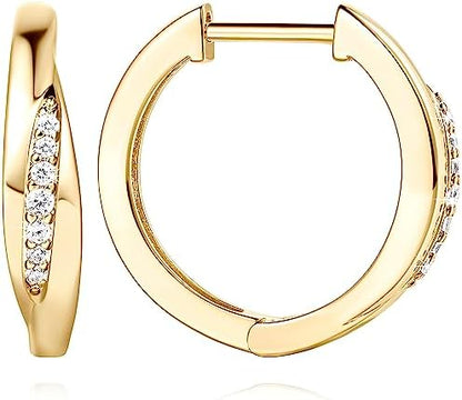 14K Gold CZ Accent Hoop Earrings - Timeless Elegance-Free Shipping