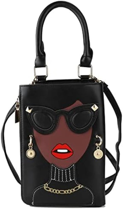 Eye-Catching 3D Lips And Sunglasses Satchel: Trendy Crossbody Clutch with Elegant Top Handle - Unique Shoulder Handbag