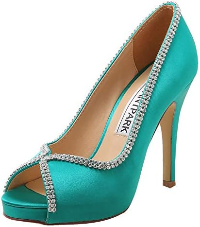 Sophisticated Satin Rhinestone Detail Peep-Toe Pumps for Weddings and  Evening Elegance