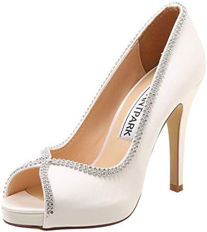 Sophisticated Satin Rhinestone Detail Peep-Toe Pumps for Weddings and  Evening Elegance