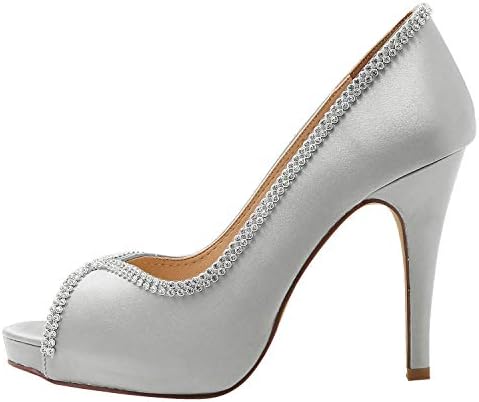 Sophisticated Satin Rhinestone Detail Peep-Toe Pumps for Weddings and  Evening Elegance