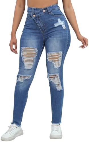 Stretchy Casual Distressed Skinny Jeans - Stylishly Ripped and Comfortable Denim Pants