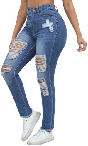 Stretchy Casual Distressed Skinny Jeans - Stylishly Ripped and Comfortable Denim Pants