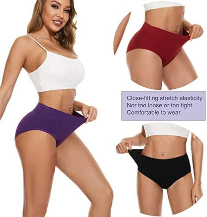 Women’s Cotton Underwear Hi Cut Panties, Solid Briefs Soft Stretchy Ladies Underpants (5-pack)