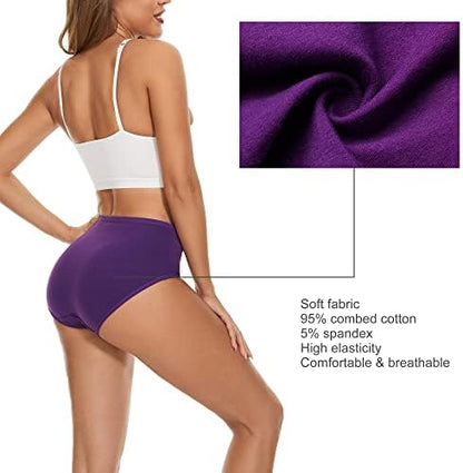 Women’s Cotton Underwear Hi Cut Panties, Solid Briefs Soft Stretchy Ladies Underpants (5-pack)