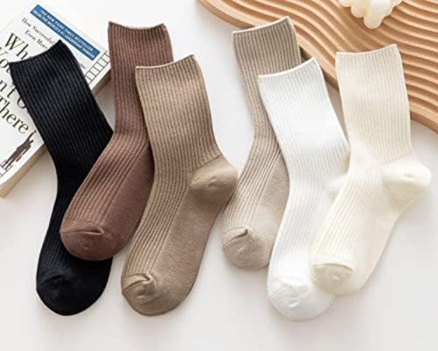 Chic and Comfy Women's Cotton Crew Socks in Neutral Colors