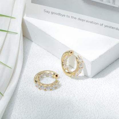 18K Gold Plated Diamond Hoop Earrings - CZ Huggie Earrings