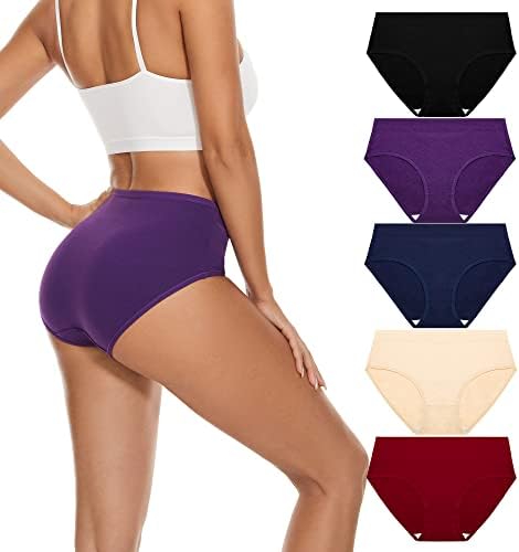 Women’s Cotton Underwear Hi Cut Panties, Solid Briefs Soft Stretchy Ladies Underpants (5-pack)