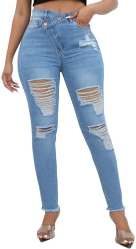 Stretchy Casual Distressed Skinny Jeans - Stylishly Ripped and Comfortable Denim Pants