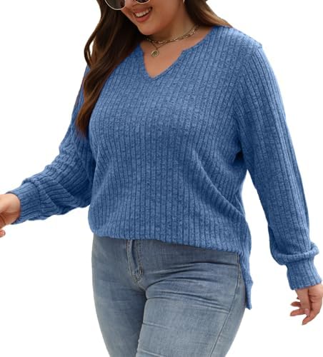 Chic Plus Size Fall Sweaters: V-Neck, Long Sleeve, Casual Tunic Tops (L-4XL)