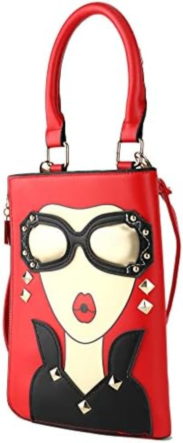 Eye-Catching 3D Lips And Sunglasses Satchel: Trendy Crossbody Clutch with Elegant Top Handle - Unique Shoulder Handbag