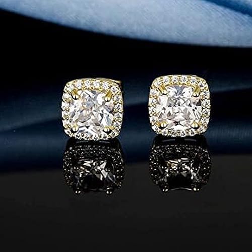 14K Gold Plated CZ Diamond Stud Earrings-Free Shipping