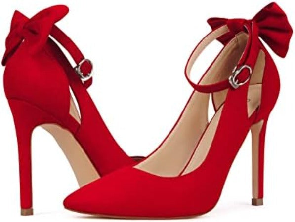 Elegance: Women's Bow-Back Strappy Stiletto Ankle Strap Pumps