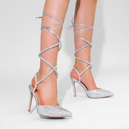 Elegant Strappy Pointed Toe, Lace Up Stilettos Heels