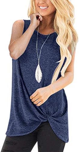 Twist Knot Tank Tops - Casual Sleeveless Flowy Tunics