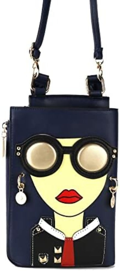 Eye-Catching 3D Lips And Sunglasses Satchel: Trendy Crossbody Clutch with Elegant Top Handle - Unique Shoulder Handbag