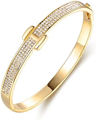 18K Gold Plated Crystal Belt Bangle for Women (Gold)