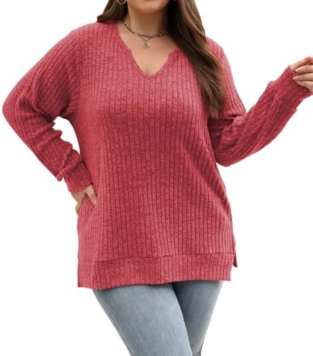 Chic Plus Size Fall Sweaters: V-Neck, Long Sleeve, Casual Tunic Tops (L-4XL)