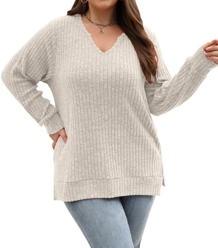 Chic Plus Size Fall Sweaters: V-Neck, Long Sleeve, Casual Tunic Tops (L-4XL)