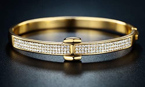 18K Gold Plated Crystal Belt Bangle for Women (Gold)