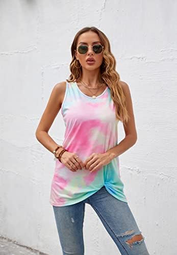 Twist Knot Tank Tops - Casual Sleeveless Flowy Tunics