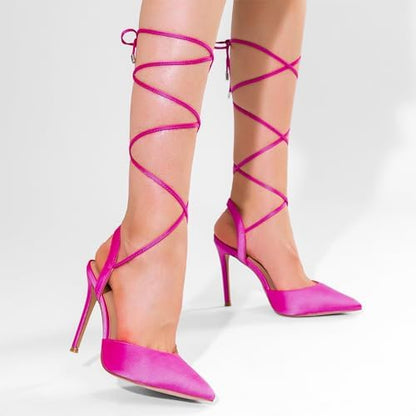 Elegant Strappy Pointed Toe, Lace Up Stilettos Heels