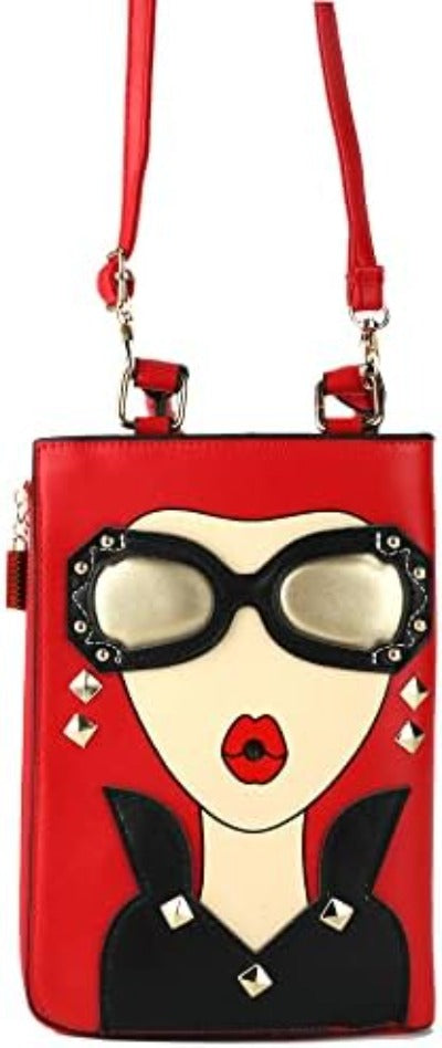 Eye-Catching 3D Lips And Sunglasses Satchel: Trendy Crossbody Clutch with Elegant Top Handle - Unique Shoulder Handbag