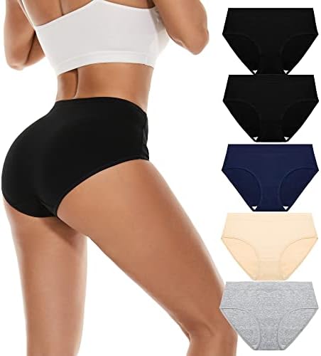 Women’s Cotton Underwear Hi Cut Panties, Solid Briefs Soft Stretchy Ladies Underpants (5-pack)