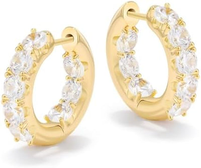 18K Gold Plated Diamond Hoop Earrings - CZ Huggie Earrings