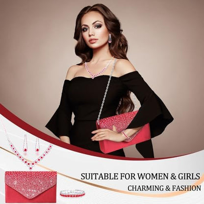 Elegant Women's Clutch & Jewelry Set - Necklace, Earrings, Bracelet & Ring