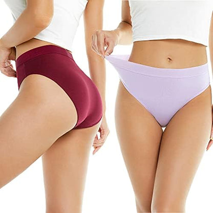 Women’s Cotton Underwear Hi Cut Panties, Solid Briefs Soft Stretchy Ladies Underpants (5-pack)