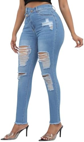 Stretchy Casual Distressed Skinny Jeans - Stylishly Ripped and Comfortable Denim Pants