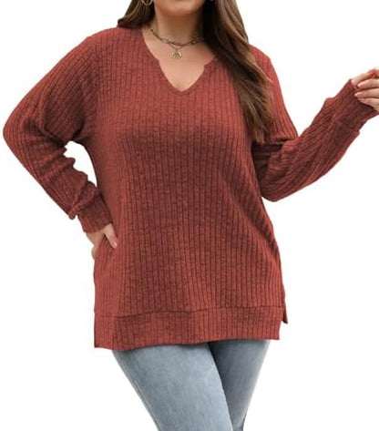 Chic Plus Size Fall Sweaters: V-Neck, Long Sleeve, Casual Tunic Tops (L-4XL)