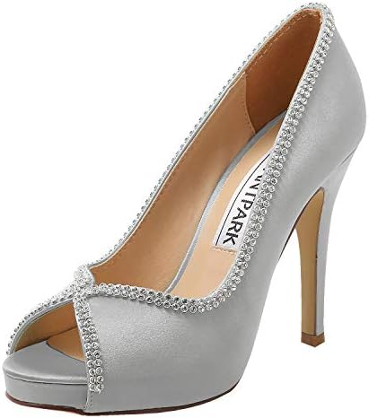 Sophisticated Satin Rhinestone Detail Peep-Toe Pumps for Weddings and  Evening Elegance