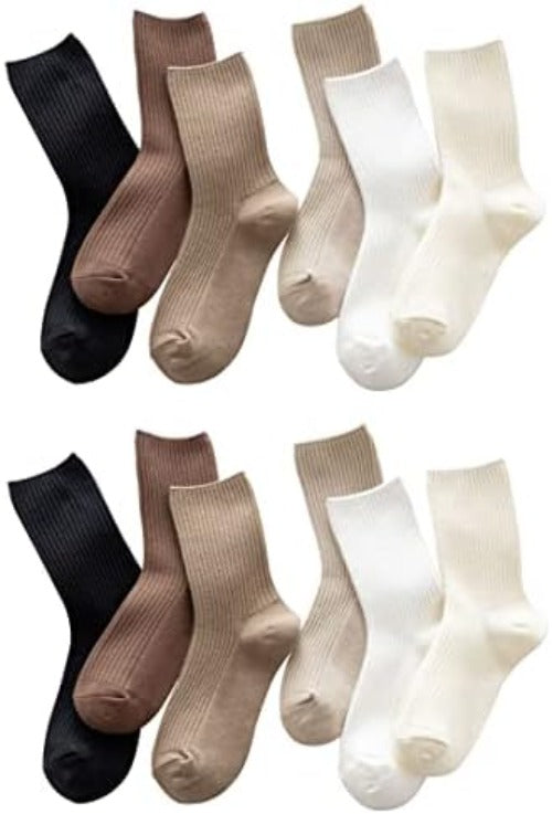 Chic and Comfy Women's Cotton Crew Socks in Neutral Colors