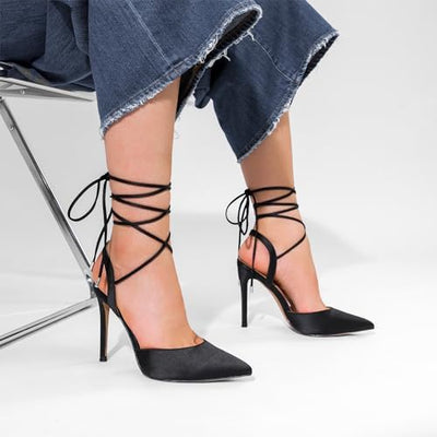 Elegant Strappy Pointed Toe, Lace Up Stilettos Heels