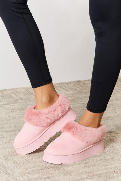 Cozy & Stylish: Pink Faux Fur Chunky Platform Ankle Boots by Legend Footwear