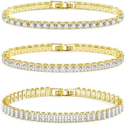 "Classic 3PC Tennis Bracelet Set - Gold & White Gold"