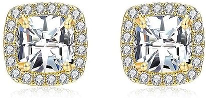 14K Gold Plated CZ Diamond Stud Earrings-Free Shipping