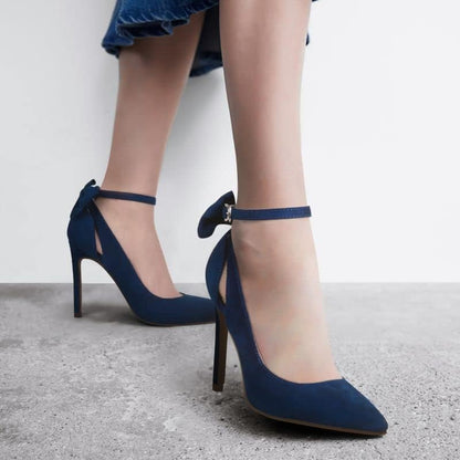 Elegance: Women's Bow-Back Strappy Stiletto Ankle Strap Pumps