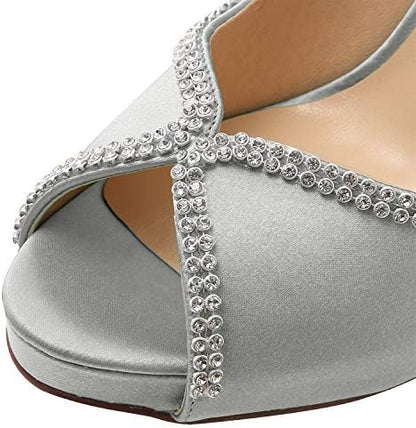 Sophisticated Satin Rhinestone Detail Peep-Toe Pumps for Weddings and  Evening Elegance