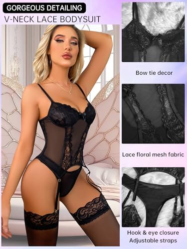 3PC Lace Lingerie Set with Garter Belt - Seductive Elegance